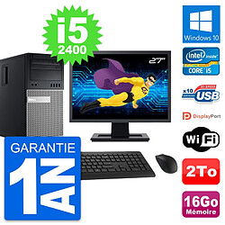 PC Tour Dell 990 Ecran 27" Intel i5-2400 RAM 16Go Disque Dur 2To Windows 10 Wifi - Occasion