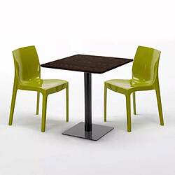 Avis Grand Soleil Table Carrée 70x70 Effet Bois avec 2 Chaises Colorées Ice Melon - Vert