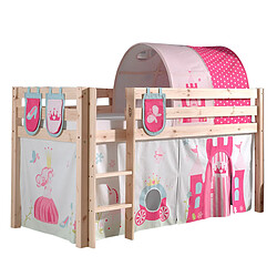 VIPACK Lit Mi-Hauteur 90x200 Sommier Inclus et Housse Princesse Pino - Bois