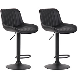 Decoshop26 Lot de 2 tabourets de bar chaises hautes en PVC noir coutures verticales support en métal noir 10_0004281 