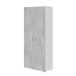 Pegane Armoire  meuble de rangement en panneau de particules mélaminé coloris blanc mat et gris ciment - Hauteur 182 x Longueur 80 cm x Profondeur 37 cm 