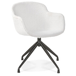 Alterego Chaise pivotante avec accoudoirs 'NOCTURN' en tissu bouclé blanc et métal noir