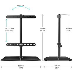 Avis ONKRON Pied de Table Verre Trempé pour 32" - 75" Tele, Support TV Montage sur Table de 40 kg - Pied TV Universel VESA 100x100 - VESA 400x400/Support TV sur Pied Pivotant Hauteur Réglable PT3-B Noir