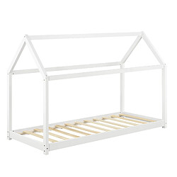 Decoshop26 Lit d'enfant cabane maison avec matelas et sommier à lattes en pin blanc 90 x 200 cm 03_0002641