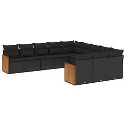 vidaXL Salon de jardin 11 pcs avec coussins noir résine tressée