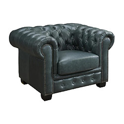 Vente-Unique Fauteuil chesterfield BRENTON 100% cuir de buffle premium - Vert de gris