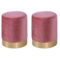 Aubry Gaspard Pouf en velours et métal doré (Lot de 2) rose.