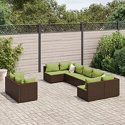 vidaXL Salon de jardin avec coussins 9 pcs marron résine tressée 