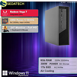 Sedatech Pack Mini-PC Evo • AMD Ryzen 5 5600G • Radeon Vega • 8Go RAM • 1To SSD M.2 • DVD-RW • Windows 11 • Moniteur 24"