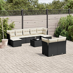 vidaXL Salon de jardin 10 pcs avec coussins noir résine tressée 