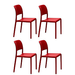 Inside 75 Lot de 4 chaises RIVER empilables design coloris rouge.