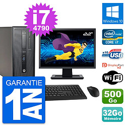 PC Tour HP 800 G1 Ecran 22" Intel i7-4790 RAM 32Go Disque 500Go Windows 10 Wifi - Occasion