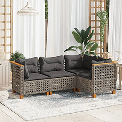 vidaXL Salon de jardin 4 pcs avec coussins gris résine tressée 