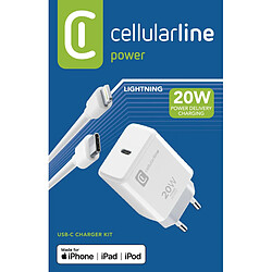 Cellular Line Cellularline Kit chargeur USB-C 20W USB C vers chargeur Lightning pour Apple Iphone 8 et versions ultérieures Blanc