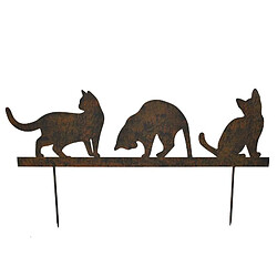 L'Héritier Du Temps Plaque Décorative à Piquer Silhouette de 3 Chatons Chats Décoration de Jardin en Métal Marron 19x60cm