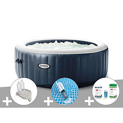 Kit spa gonflable Intex PureSpa Blue Navy rond Bulles 4 places + Porte/verre + Aspirateur + Kit traitement brome