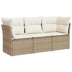 vidaXL Salon de jardin avec coussins 3 pcs beige résine tressée