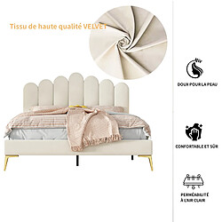 Avis RAVAS Lit rembourré lit double 140 x 200 cm, cadre de lit avec tête de lit et sommier à lattes, tissu velours beige doux pour la peau