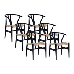 Vente-Unique Lot de 6 chaises en teck et paille - Noir et Naturel - POGIANA