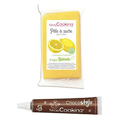 Scrapcooking Pâte à sucre jaune 250 g arôme citron + Stylo chocolat 