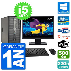 PC Tour HP 600 G1 Ecran 22" Intel i5-4570 RAM 32Go Disque 500Go Windows 10 Wifi · Occasion 