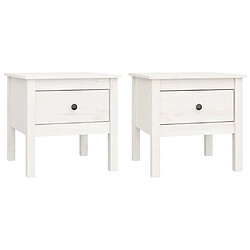 vidaXL Tables d'appoint 2 pcs Blanc 50x50x49 cm Bois massif de pin