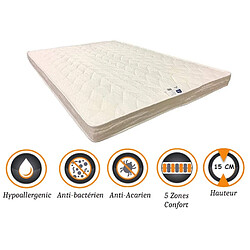 Nuits D'Or Matelas Ferme 90x200 x 15 cm - 5 zones de Confort - Ame Mousse Poli Lattex Haute Résilience - Hypoallergénique 