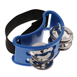 1 paire de mini percussions de tambourin à pied avec jingles en acier à double rangée bleu