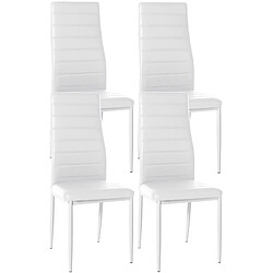 Decoshop26 Lot de 4 chaises de salle à manger design simple en synthétique blanc avec couture cadre en métal noir CDS10409