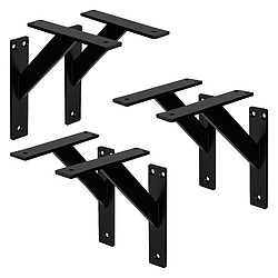 ML-Design Lot de 6 équerres d'étagère suspendue support mural en aluminium noir 180x180 mm