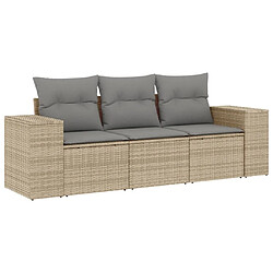 vidaXL Salon de jardin avec coussins 3 pcs beige résine tressée