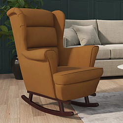 Maison Chic Fauteuil à bascule,Fauteuil pour relax pieds en bois massif d'hévéa Marron Velours -MN94754