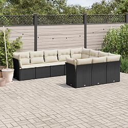 vidaXL Salon de jardin 10 pcs avec coussins noir résine tressée