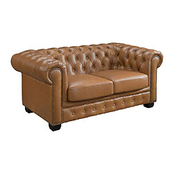 Avis Vente-Unique Canapé chesterfield 2 places BRENTON 100% cuir de buffle premium - Caramel vintage