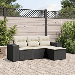 vidaXL Salon de jardin 4 pcs avec coussins noir résine tressée 