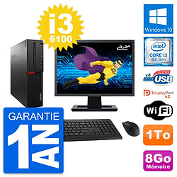 PC Lenovo M800 SFF Ecran 22" Intel i3-6100 RAM 8Go Disque 1To Windows 10 Wifi · Occasion 