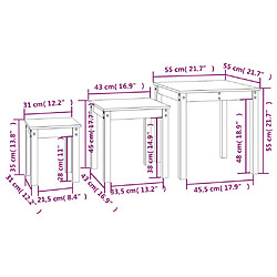 vidaXL Tables gigognes 3 pcs Blanc Bois de pin massif pas cher