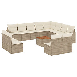 vidaXL Salon de jardin avec coussins 13 pcs beige résine tressée