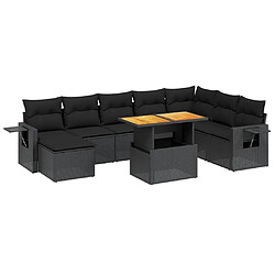 Maison Chic Ensemble Tables et chaises d'extérieur 9 pcs avec coussins,Salon de jardin noir résine tressée -GKD275342