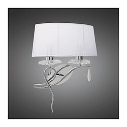 Luminaire Center Applique murale Louise côté droit 2 Ampoules E27 avec Abat jour blanc chrome poli/cristal transaparent Coloris : chrome poli Coloris de l'abat jour : blanc Largeur en Cm : 40 Hauteur en Cm : 50 Profondeur en Cm : 21.6 Poids en Kilos : 2,1 Efficacité énergétique