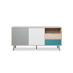 Mes Buffet 2 portes 2 tiroirs 150x40x71 cm naturel et bleu - BAULEO 