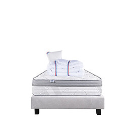 LUXURY LITERIE Ensemble matelas Relaxation 90x190 cm + sommier gris ep20cm + oreiller + couette pas cher