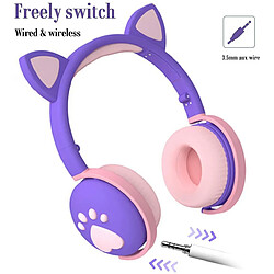 Universal Écouteurs pour enfants - Bluetooth Bluetooth LED sans fil pour chat avec microphone / tablette / PC en ligne (violet foncé) 