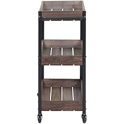 Avis Decoshop26 Chariot de service cuisine bar avec 3 niveaux étagères sur roulettes en bois massif shabby marron ETA04057