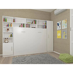 Inside 75 Composition armoire lit horizontale STRADA-V2 blanc mat Couchage 140cm avec surmeuble et 2 colonnes rangements