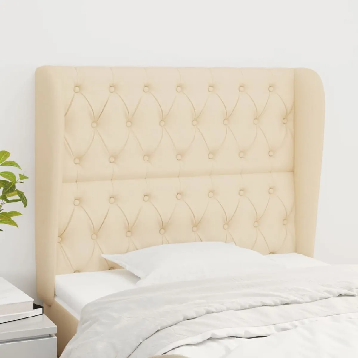 Maison Chic Tête de lit scandinave avec oreilles,meuble de chambre Crème 103x23x118/128 cm Tissu -MN43967