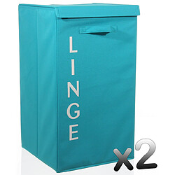 Pegane Lot de 2 paniers à linge Turquoise, Hauteur 65 x Profondeur 30 x Largeur 39 cm