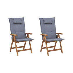 Beliani Lot de 2 chaises avec coussin Bois Bleu JAVA