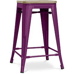 ICONIK INTERIOR Tabouret de bar design industriel - bois et acier - 61cm - Stylix Violet 