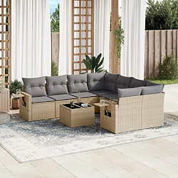 Maison Chic Salon de jardin avec coussins 9 pcs, Ensemble Tables et chaises de jardin, beige résine tressée -GKD870027